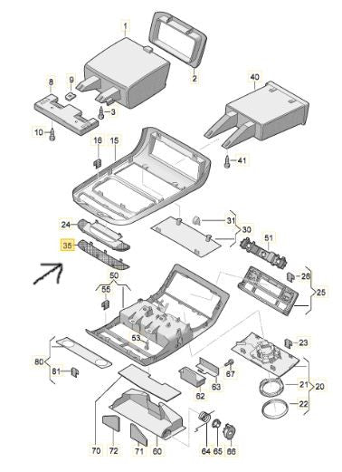 Original VW T5 Transporter Abdeckung Blende für Konsole Ablagefach perlgrau 7H0867969Y20