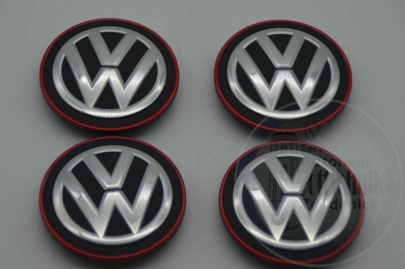 Original VW Nabenkappe Felgendeckel Nabendeckel chrom rot Ø 65mm/55mm 5G0601171B LYC 4 Stück
